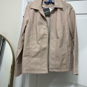 Baccini Women's Beige Zip-Front Leather Jacket